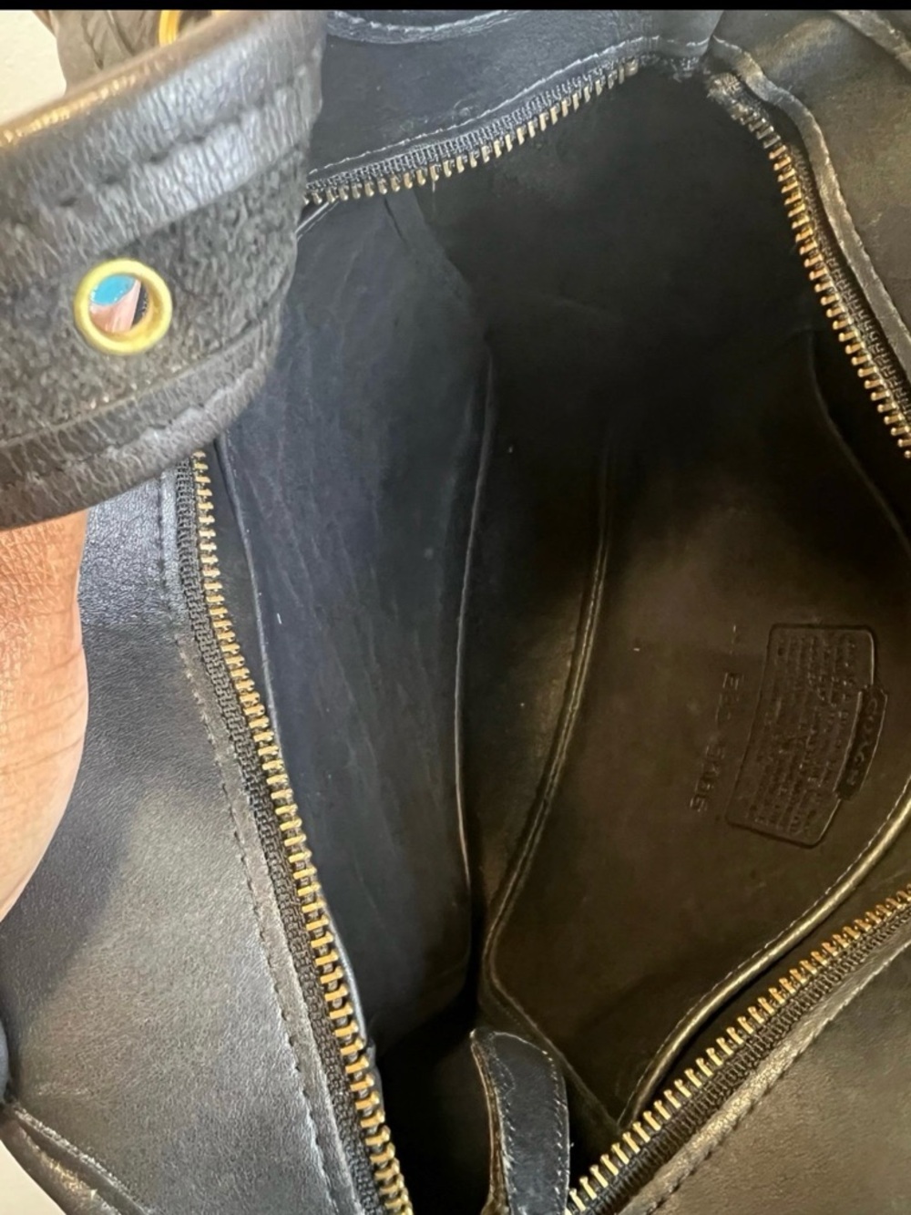 Black Vintage Leather Coach Shoulder Tote with Gold-Tone Buckles - Picture 10 of 10